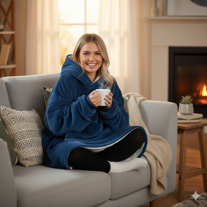 Wearable Blanket Hoodie – Lapis Blue | Small & Medium, Cosy Fleece, Oversized Comfort, Machine Washable - ECOVIRA