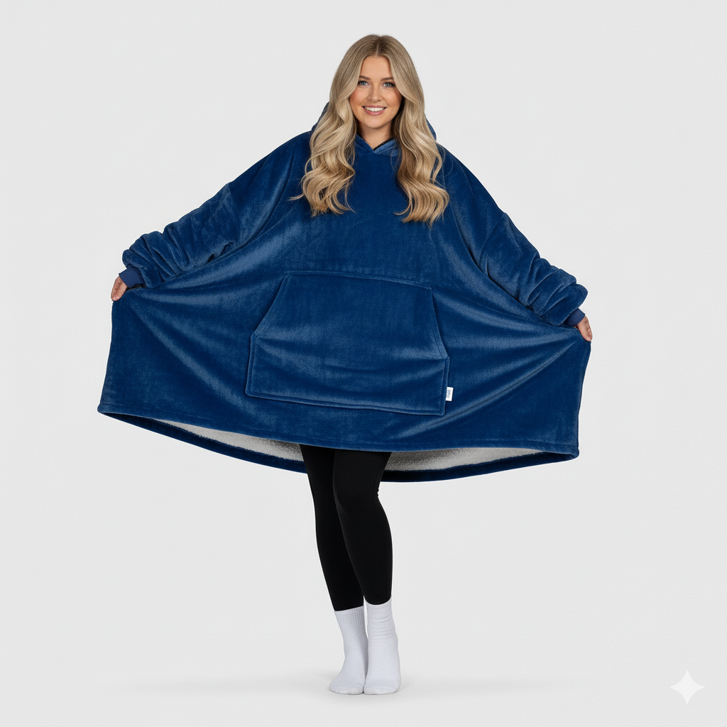 Wearable Blanket Hoodie – Lapis Blue | Small & Medium, Cosy Fleece, Oversized Comfort, Machine Washable - ECOVIRA