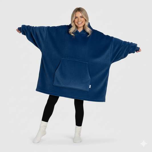 Wearable Blanket Hoodie – Lapis Blue | Small & Medium, Cosy Fleece, Oversized Comfort, Machine Washable - ECOVIRA