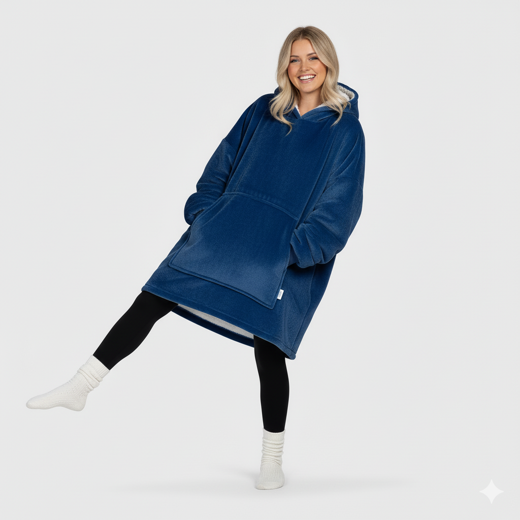 Wearable Blanket Hoodie – Lapis Blue | Small & Medium, Cosy Fleece, Oversized Comfort, Machine Washable - ECOVIRA