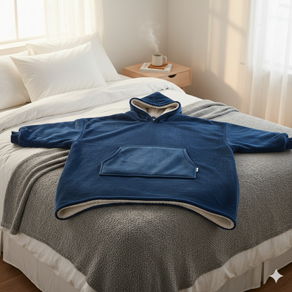 Wearable Blanket Hoodie – Lapis Blue | Small & Medium, Cosy Fleece, Oversized Comfort, Machine Washable - ECOVIRA