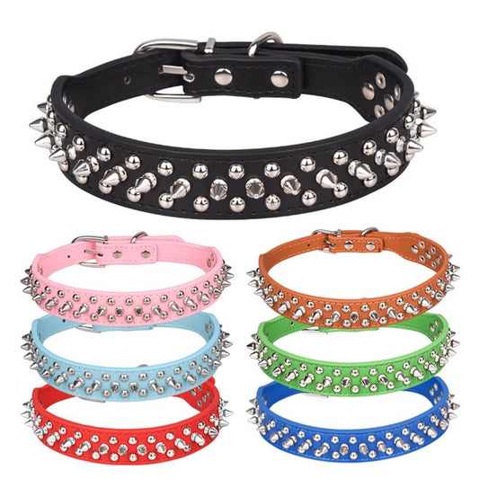 Studded Dog Collar & Leash – Multicolour, Adjustable PU, Padded - ECOVIRA